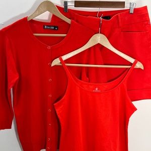 NY&Co  3pc Short Set - Sweater, Tank, and Shorts - Tomato Red